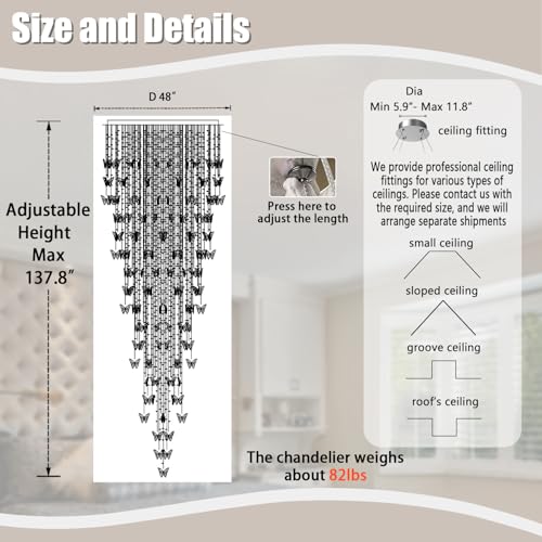 H138 High Ceiling Chandelier (Silver / Dia 48")