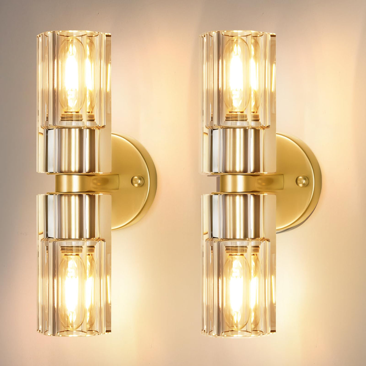 Brass Bathroom Vanity Wall Sconces (Brass-Crystal / 13"-2 Packs)