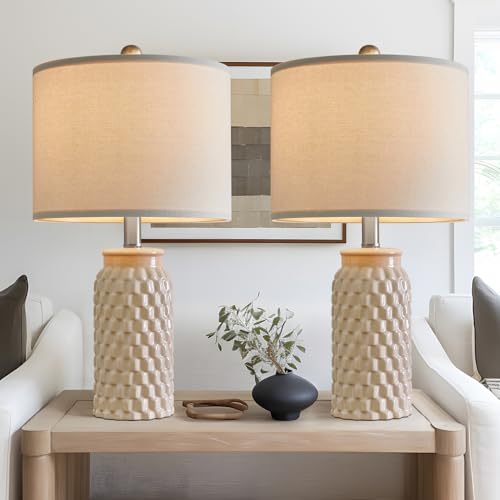 20.5 inches Modern Ceramic Dark Blue Bedside Lamp Set of 2 for Bedroom Decor Farmhouse Table Lamp for Living Room Office Dorm…