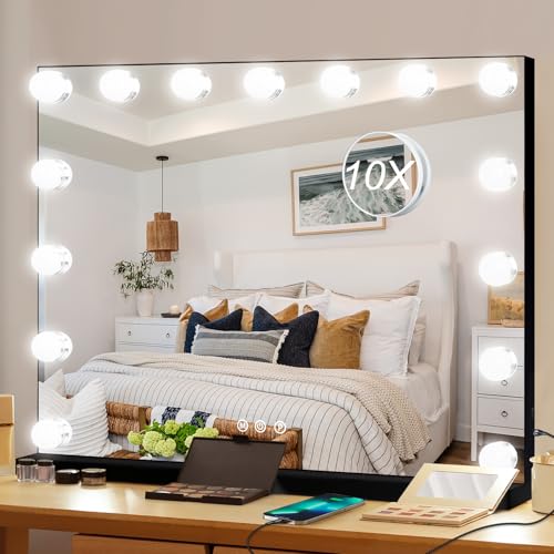 Vanity Mirror with Lights (Black / 23"L x 18"W)