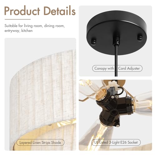 18" Modern Double Drum Fabric Pendant Light