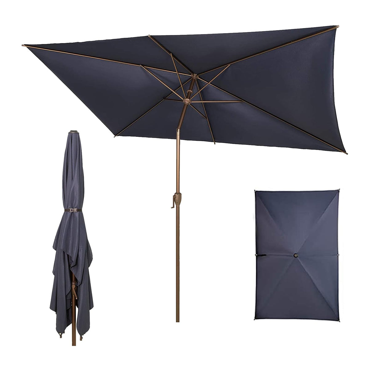 6.5FT x 10FT Rectangular Outdoor Patio Umbrella (6.5 FT(6 Ribs) / Dark Blue)
