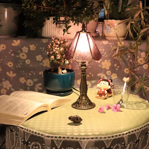 Tiffany Style Table Lamp Purple Rippled Stained Glass Lamp 14 Inch (Purple Rippled)