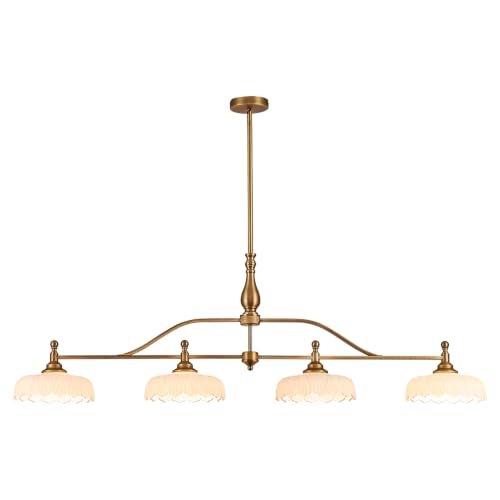 Chandeliers Brass Vintage Pendant Lighting Fixtures 4 Lights Chandelier White Glass Hanging Lamp for Island Dining Room Living Room (Brass and White / 59inch)