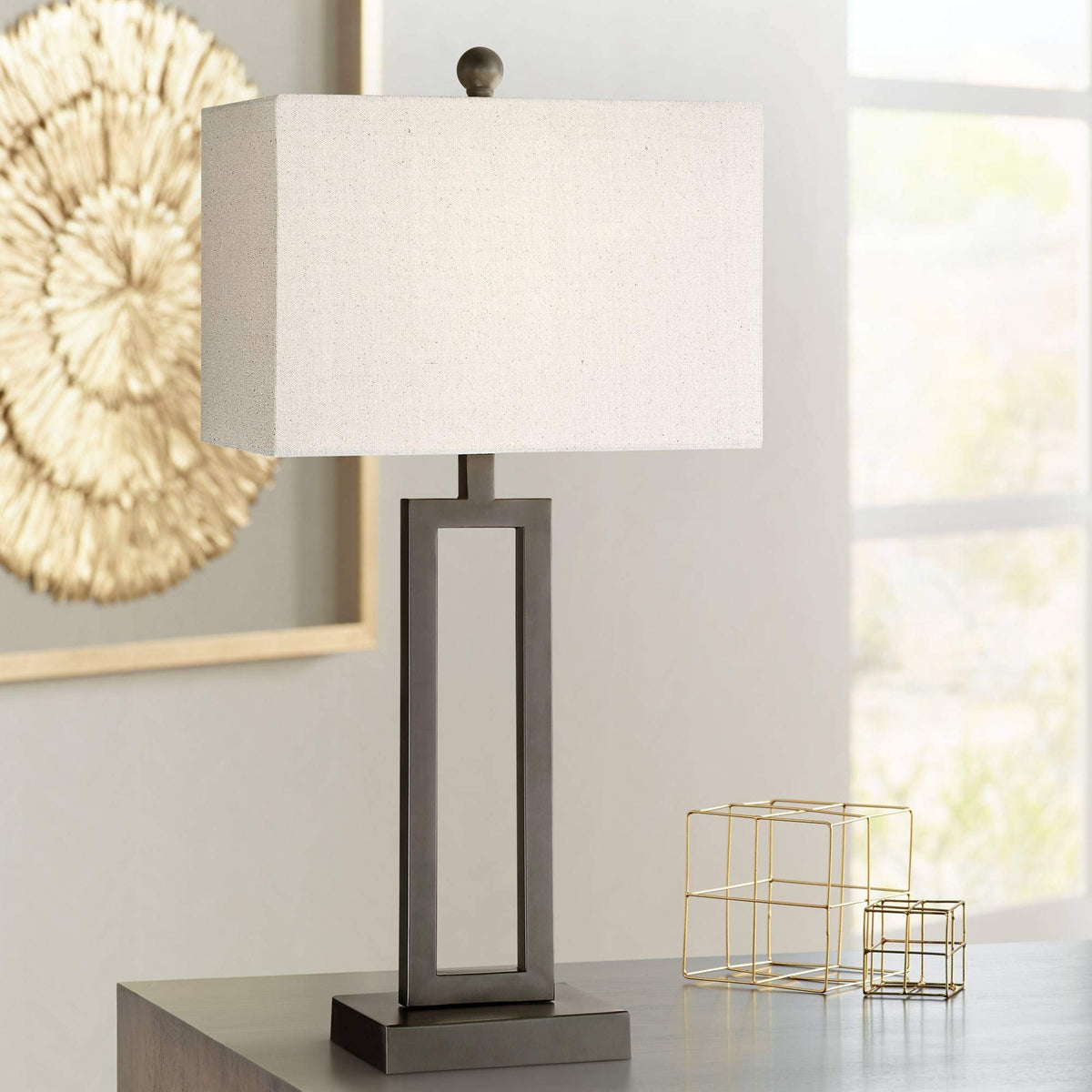 Aston 26" Tall Table Lamp Black Finish Open Rectangle Modern (Single - Black)