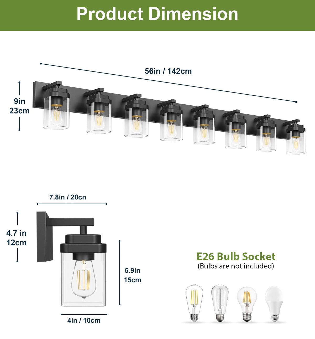 Black Bathroom Light Fixtures (Black / 8-Light, 56-inch)