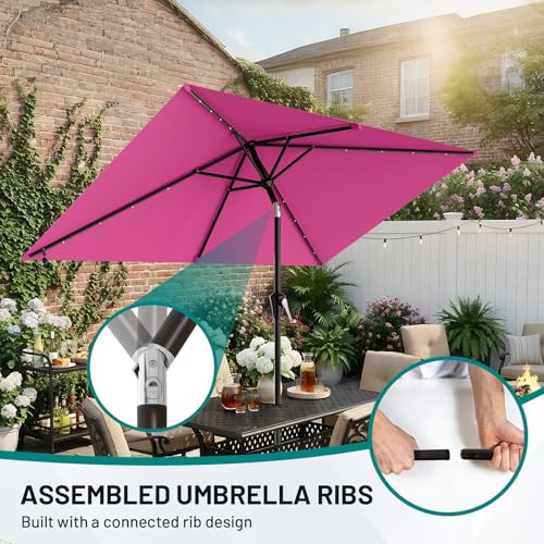 6.5' x 10' Rectangular Patio Umbrella with Solar Lights (Rose Pink / 6.5X10 FT)