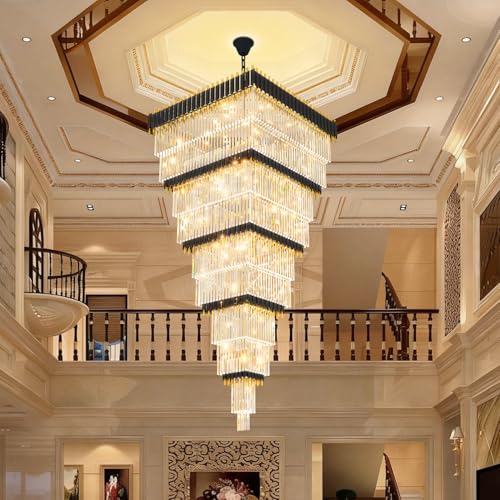 W40 x H120 Large Black Gold Chandeliers for High Ceiling (D40"XH120" Black)