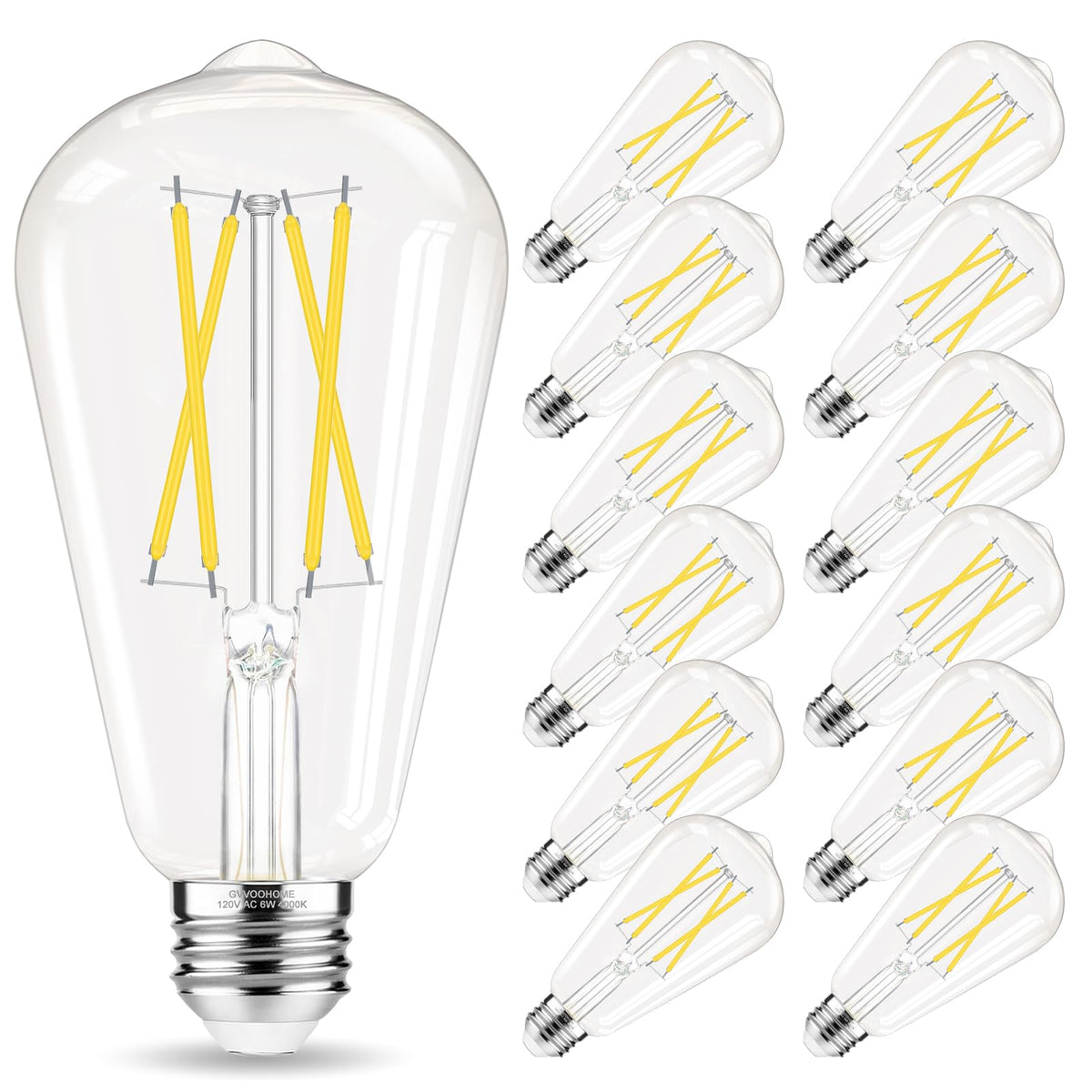Edison Bulbs E26 LED Bulb 60 watt Equivalent 4000K Daylight White (12 Pack / Daylight White)