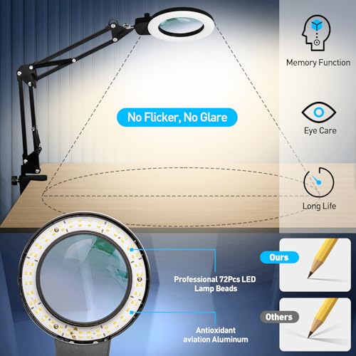 12X Magnifying Glass with Light and Stand (12X 22 INCH Clamp)