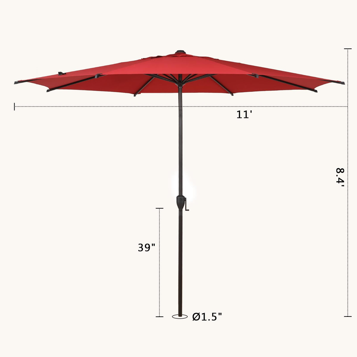 11FT Lyon Outdoor Patio Umbrella Outdoor Table Umbrella with Push Button Tilt and Crank Market Umbrella 8 Sturdy Ribs UV Protection Waterproof for Garden Deck Backyard Pool Dark Red (11 FT(8 Ribs) / Red)