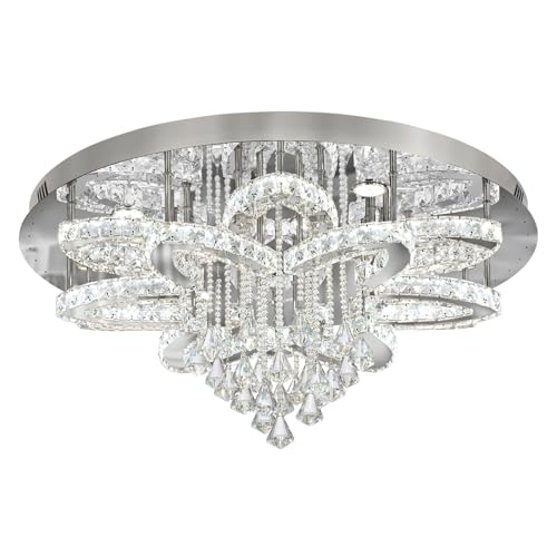 Modern Crystal Chandelier Crystal Flush Mount LED Ceiling Light Fixture for Living Room Foyer Dining Room Hallway Dimmable 2700k 4500k 6000k