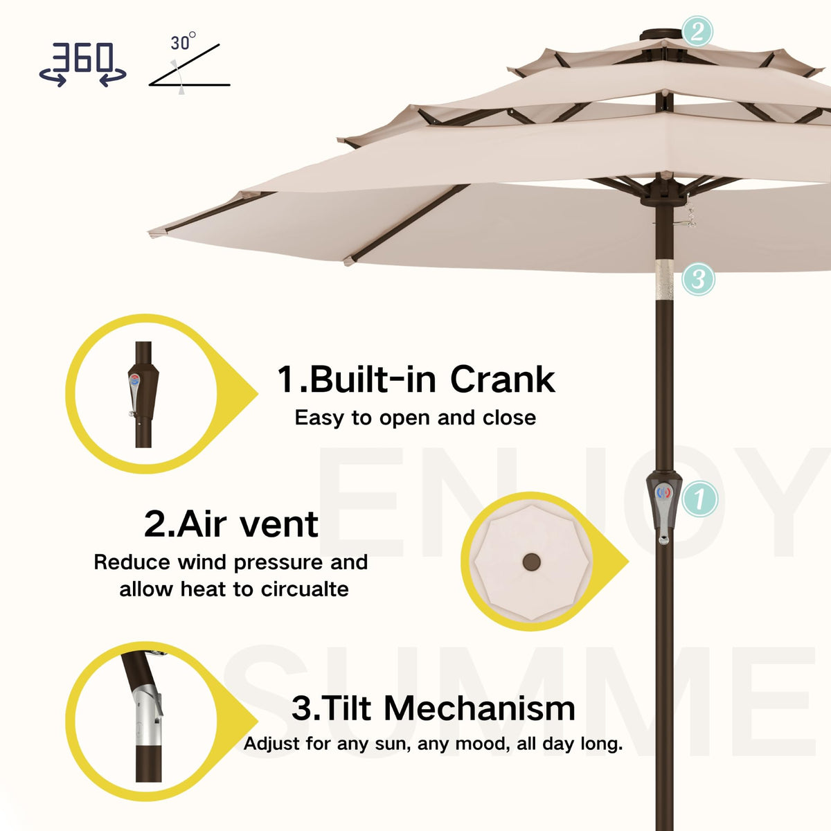 10ft 3 Tier Patio Umbrella (Beige / 10 FT)