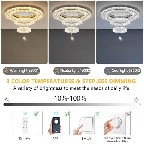 Modern Chandelier for Living Room Light Indoor LED Dimmable Lights Ceiling Chandeliers for Dining Room Bedroom Entryway Silver 60W LEDs Fixtures 4800 Lumens (Silver / W32")