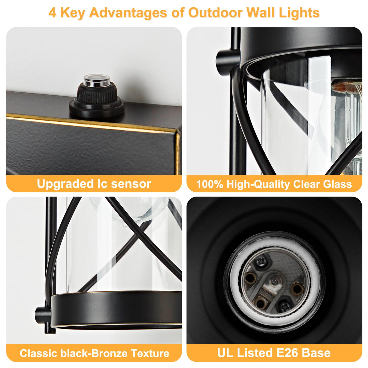Dusk to Dawn Outdoor Wall Lights Fixtures (Black-Bronze / 12.8''(1-Pack))