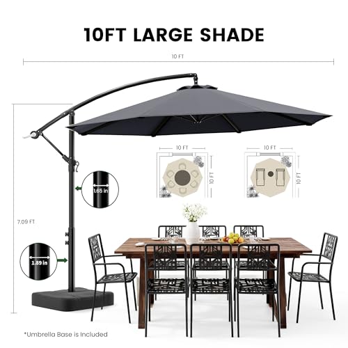 10FT Cantilever Offset Outdoor Patio Umbrella with Base Included (Charcoal / 10FT w/ BASE)