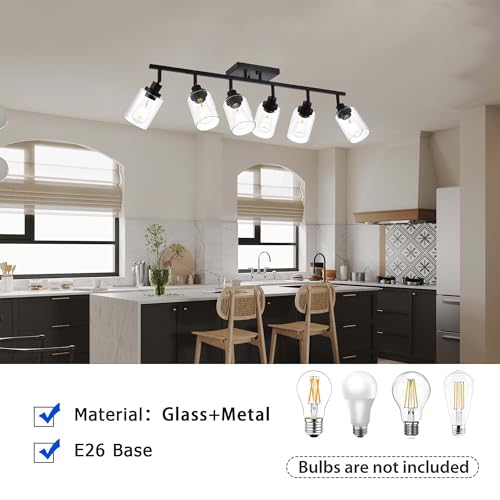 6 Light Track Lighting Kit Black Track Lighting Fixtures Bathroom Wall Sconces Ceiling Mount Kitchen Tracking Lights (Black / 6-Light)