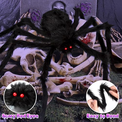 200" Halloween Decorations Spider Web Lights Outdoor +59" Fake Spider (Purple)