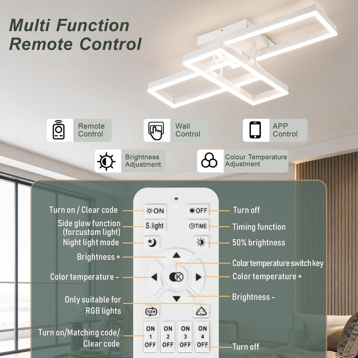 Modern Led Ceiling Light Fixtures (White 3 Square)