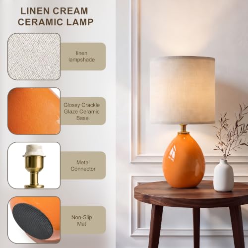 17.7" Ceramic Table Lamps Set of 2 for Living Room Bedroom (Orange)