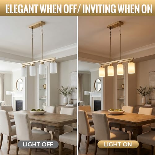 4 Light Brushed Gold Linear Chandelier (Gold+Milk Glass / 4 Light)