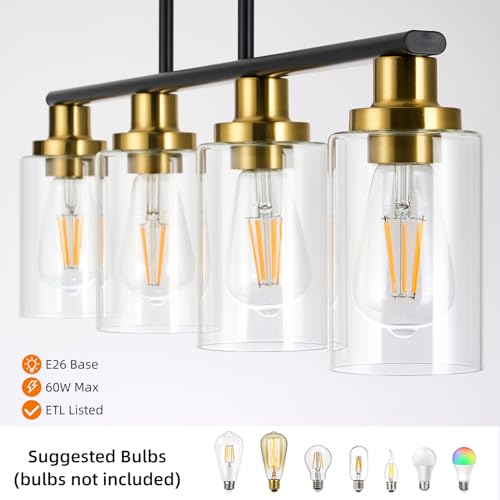 Island Lights for Kitchen (4-Light / Black & Gold)