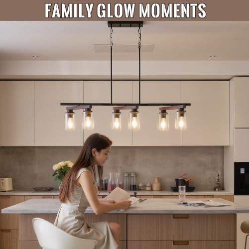 6 Light Black Linear Chandelier (Black+Clear Glass / 6 Light)