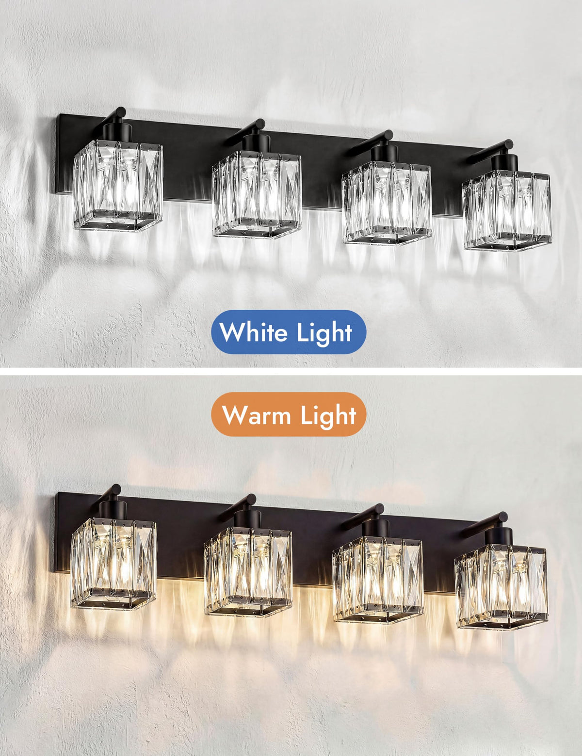 4 Light Crystal Bathroom Vanity Light Square (Matte Black-Square / 4 Light)