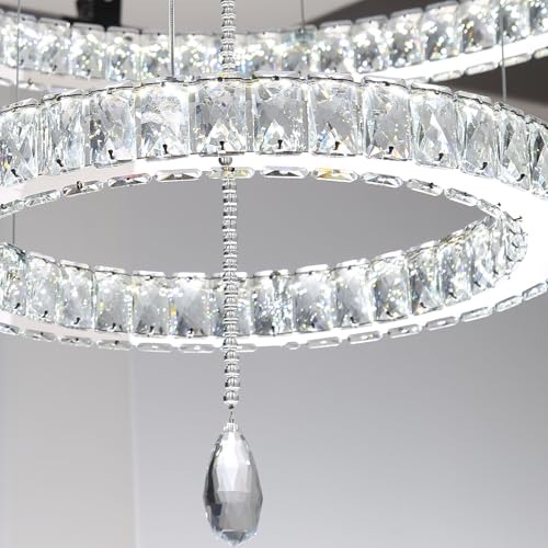48 inch Large Size Glam Chandelier Crystal Ceiling Light for Living Room Chandeliers Lighting Fixtures with Remote Dimmable LED Light (48 inch / Silver)