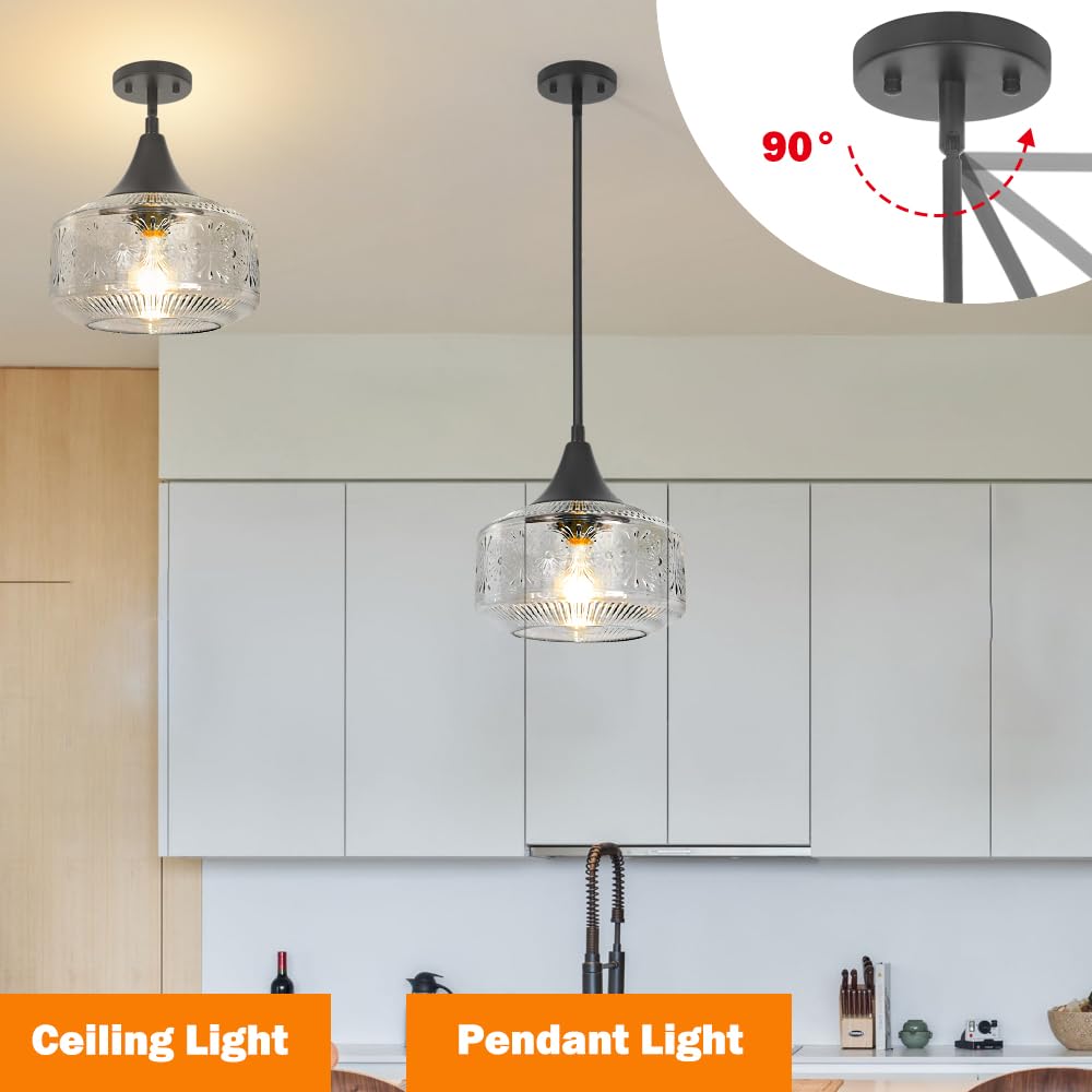 Black Pendant Lights for Island (Black+Clear Glass / 9.25in)