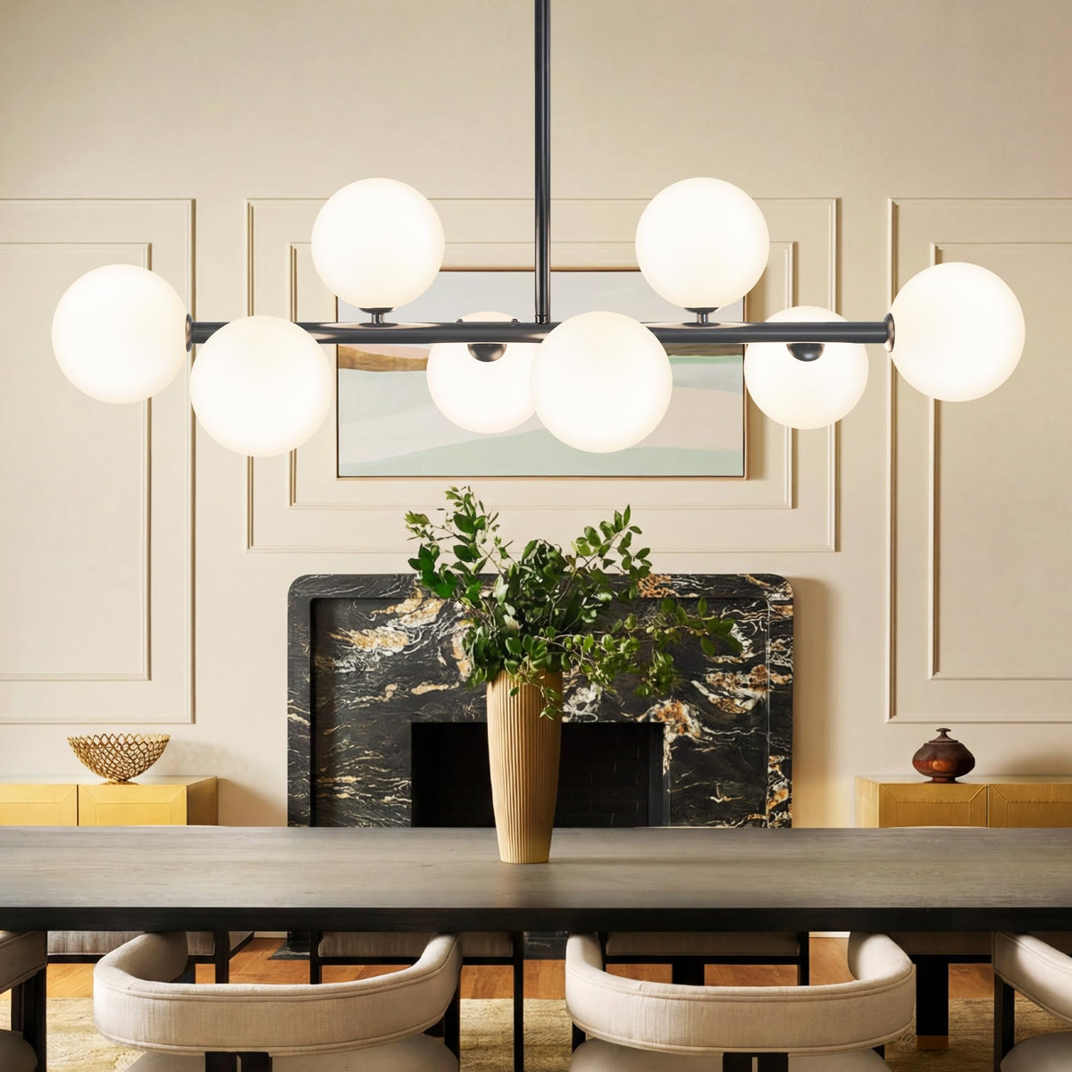 8 Light Linear Chandelier Modern Sputnik Dining Room Light Fixture (Black and White / 8 Light)