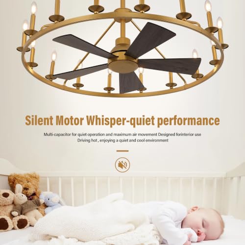 44" Wagon Wheel Chandelier Ceiling Fan with Lights (Gold / 44 inch)