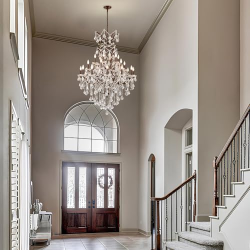 24 Lights Large Crystal Chandeliers Maria Theresa Chandelier for High Ceilings Vintage Chandelier Light Fixture Foyer Hallway Entryway Staircase 55.1" H x 39.4" D (Brown / 24 Lights)