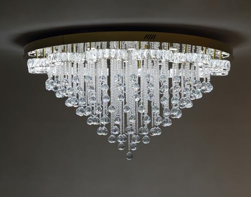 48inches Gold Crystal Chanderliers for Living Room Entryway Modern Crystal Folwer Ceiling Light for Foyer Interior LED Dimmable Lighting 2700k 4500k 6000k (Gold / 48inch)