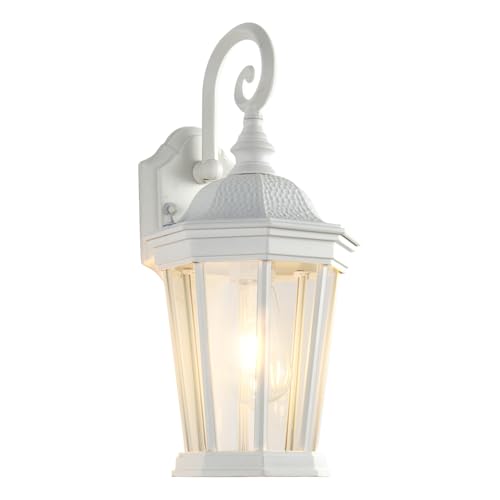 Outdoor Wall Lantern (White & Clear Glass / 15.7 inch-Wall Lamp)