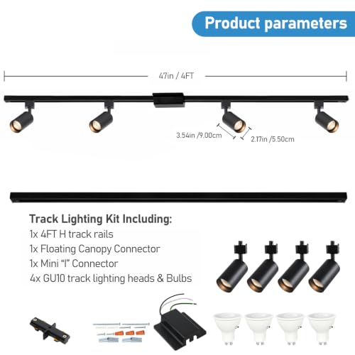 4FT LED Track Lighting Kit with 3 (Black)