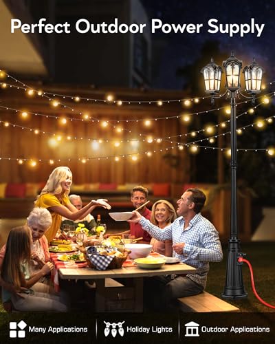 3 Head Outdoor Lamp Post Light Fixture with Outlet (1-Pack Black with Outlet)