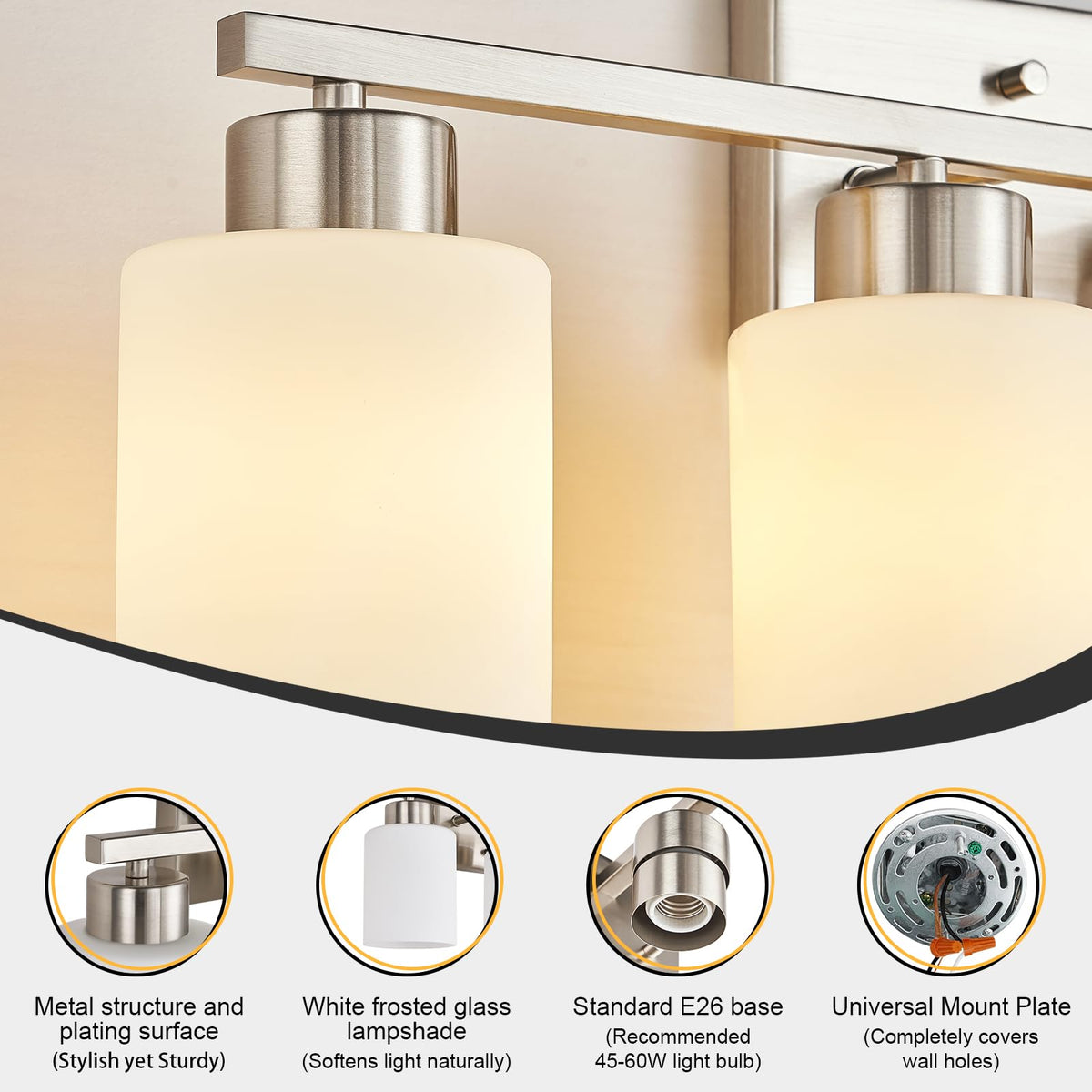 Brushed Nickel Bathroom Light Fixtures Vanity Lights Over Mirror (Brushed Nickel / 24.02 inch)