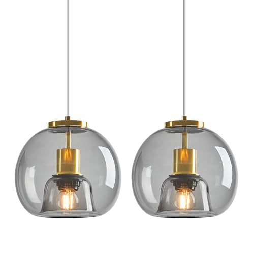 Light Grey Glass Pendant Lights Kitchen Island (Light Grey(7.87 in) / 2-Pack)