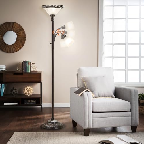 Torchiere Floor Lamps for Living Room (Brown,White)