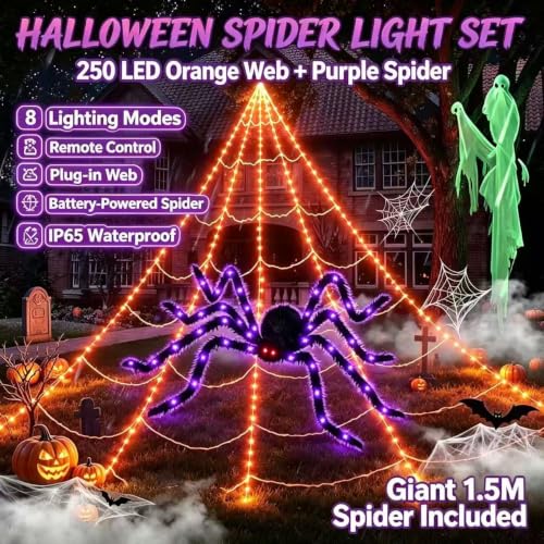 Halloween Spider Web Lights Outdoor 200in LED Giant Yard Decor with Timer