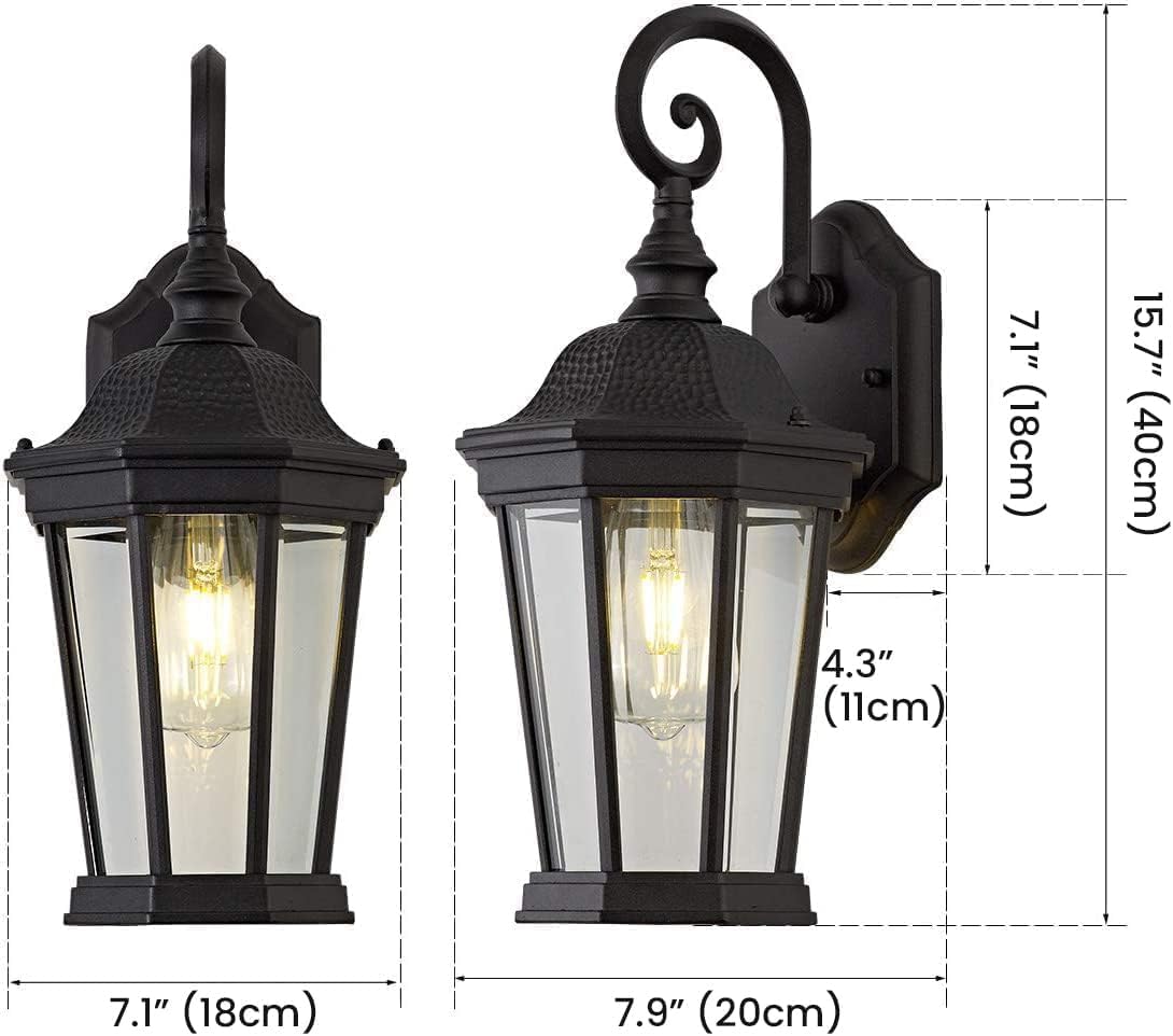 Outdoor Wall Lantern (Black & Clear Glass / 15.7 inch-Wall Lamp)