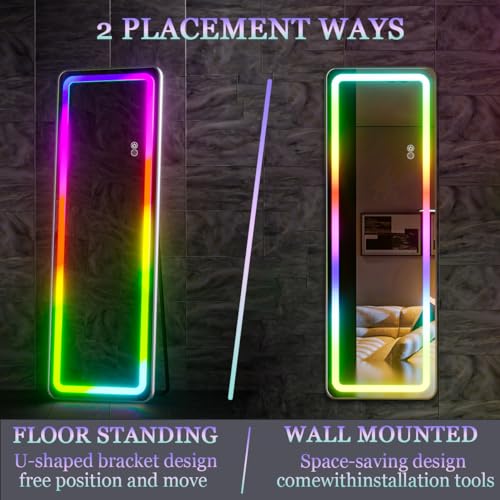 LED Full Length Mirror (Rgb Mirror-rectangular / 63"L x 20"W)