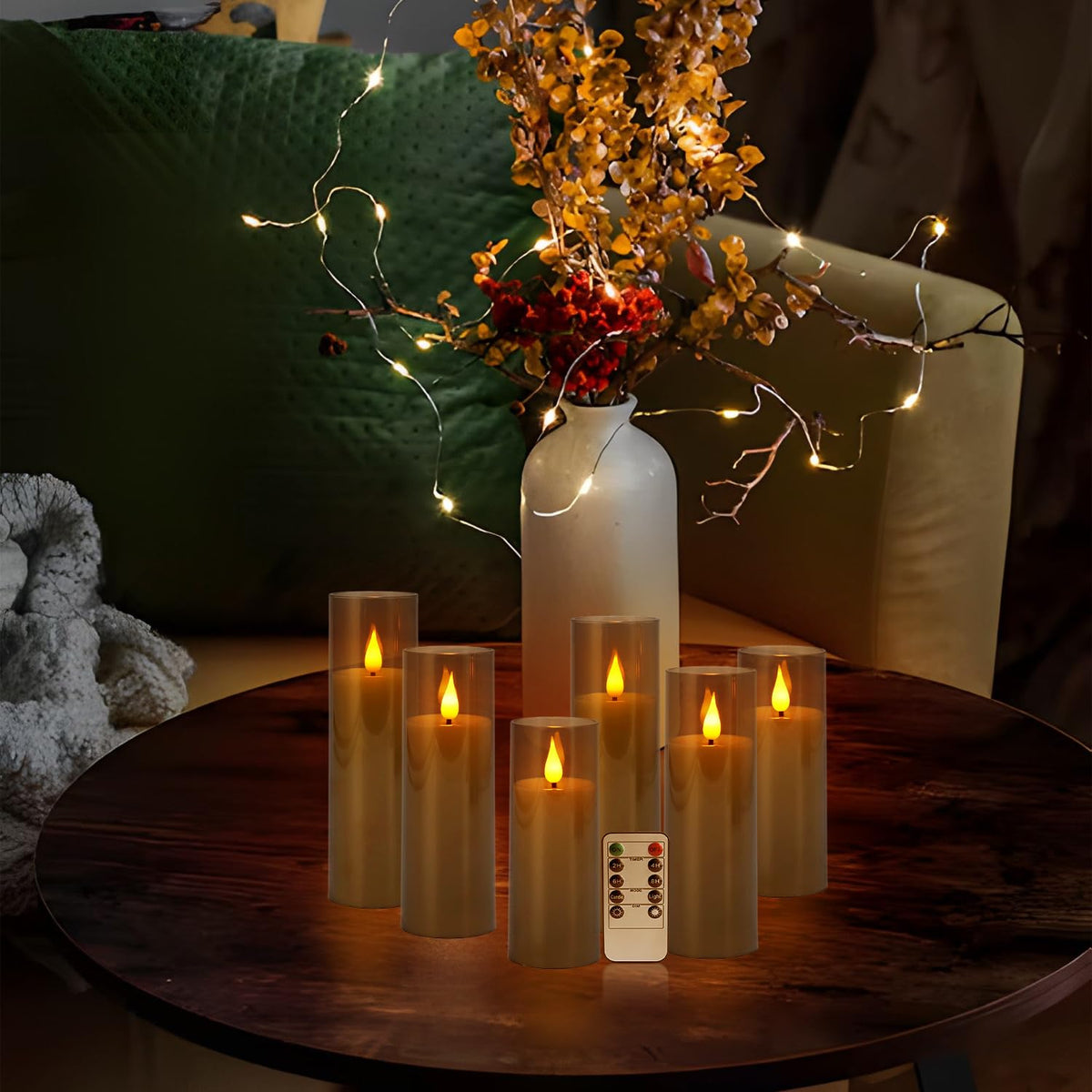 Halloween Flickering Flameless Pillar Candles with Timer - 24 Pack, Grey