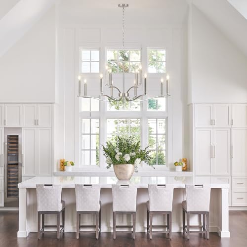 12 Light Nickel Living Room Chandelier High Ceiling Foyer Candle Chandelier Large Modern 44in Metal Chandeliers Hanging Light for Master Bedroom Dining Room Light Fixture Over Table (Nickel / 44 inch)