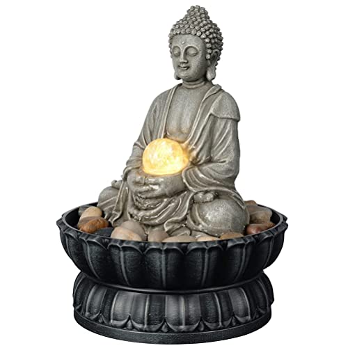 Tabletop Buddha Waterfall Fountain (Dark Grey Buddha / 7.1"L x 7.1"W x 9.6"H)