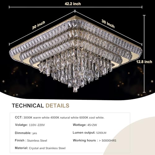 Crystal Chandeliers Modern Led Ceiling Light Flush Mount Fixture (Gold / 43 inches)