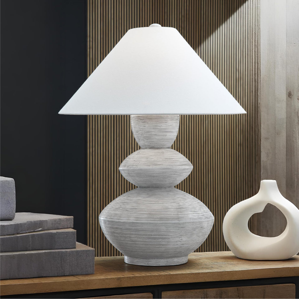Table Lamp 30" Gourd (Distressed White/Gray / Table Lamp)