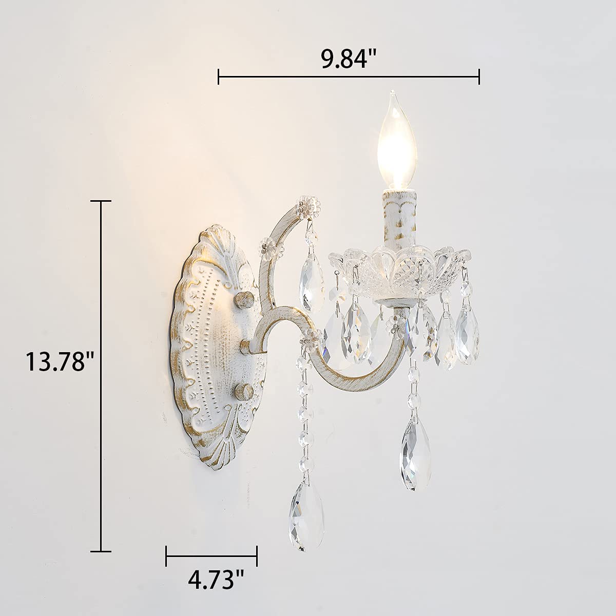 Crystal Wall Sconce Distressed White Vintage Wall Chandelier (W6039-1-White)
