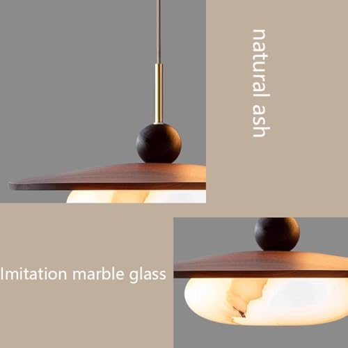 Modern Swing Arm Pendant Light Faux Alabaster Glass Shade Ash Wood Base Walnut Rotating Ceiling LED Lamp 3 Color Dimmable Dining Room Kitchen Interior Home Decor Lighting